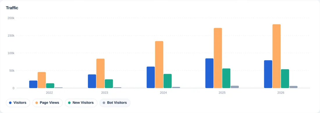 Yeni ziyaretçi ve bot ziyaretçi eklenmiş aynı grafik